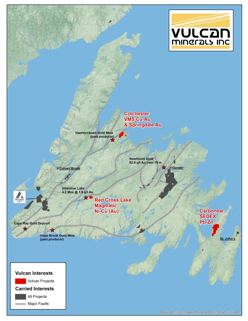 Vulcan Minerals properties & other interests in NL
